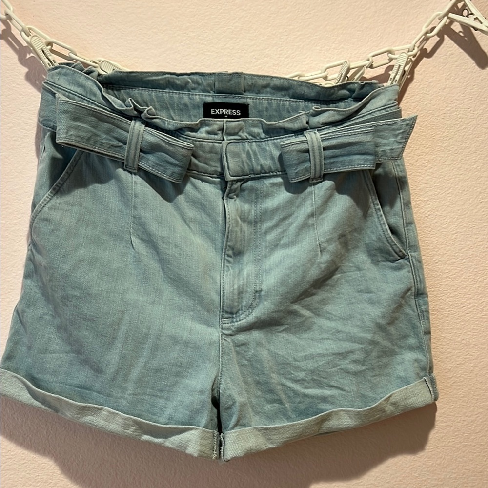 Express Shortie Super High Rise SIZE 12 Blue Denim Cuffed Shorts